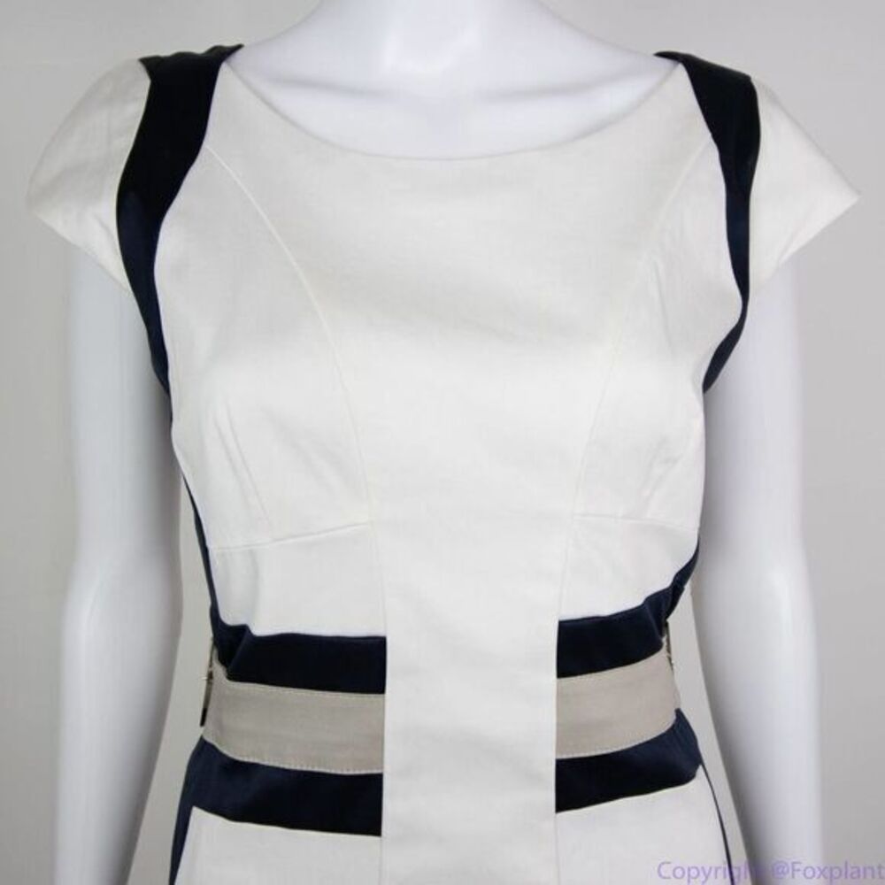 Joseph Ribkoff‎ black white sheath dress capped sleeves dress, 8 - Picture 6 of 16